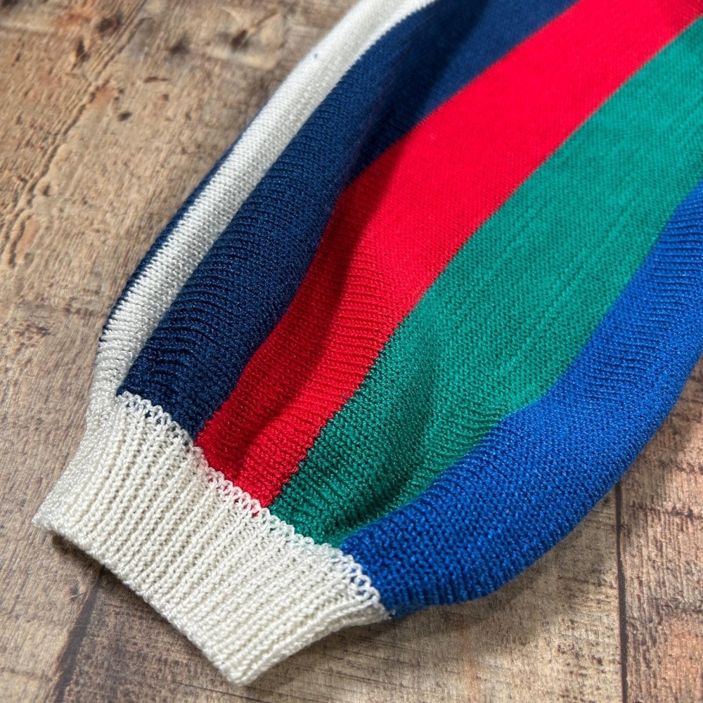 Vintage Via LA Sweater Small Striped Colorblock Boat Neck 80s Made Taiwan - Picture 2 of 6
